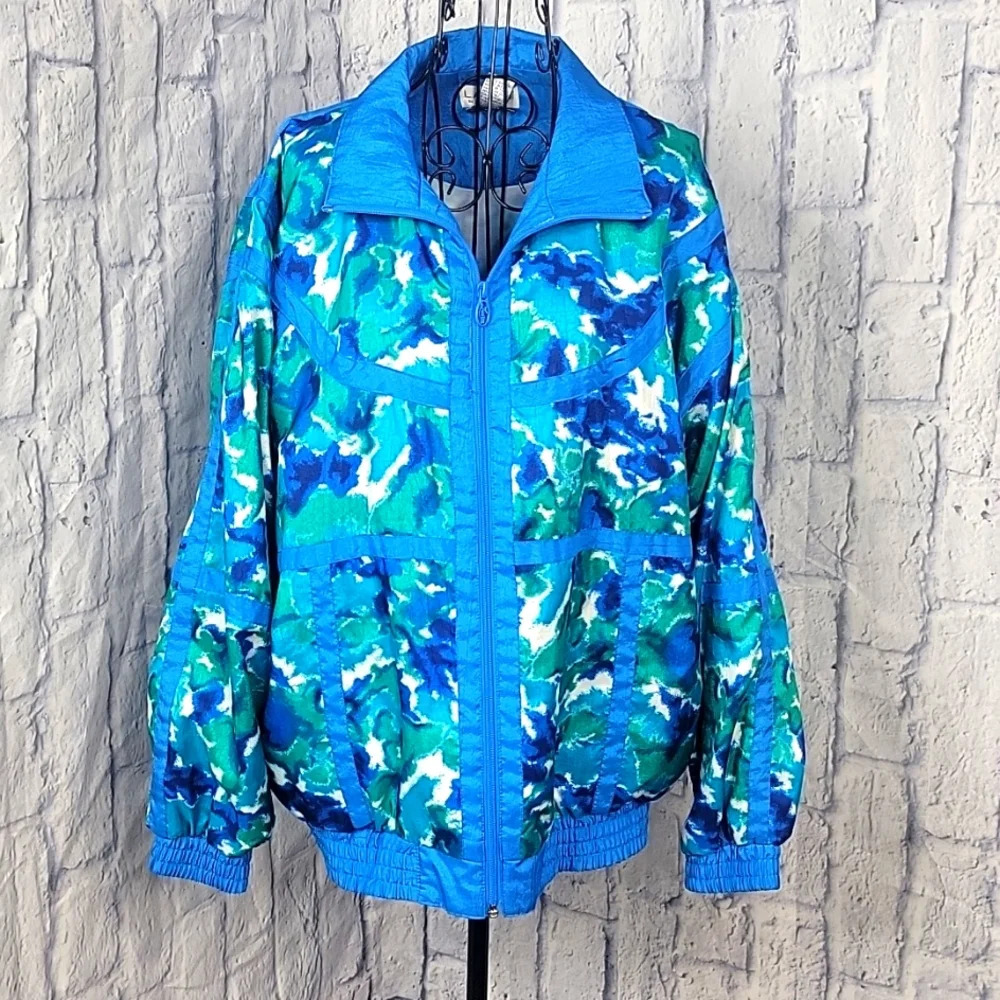VINTAGE 1980'S LAVON Women's Tracksuit Blue‎ and Green Jacket Medium